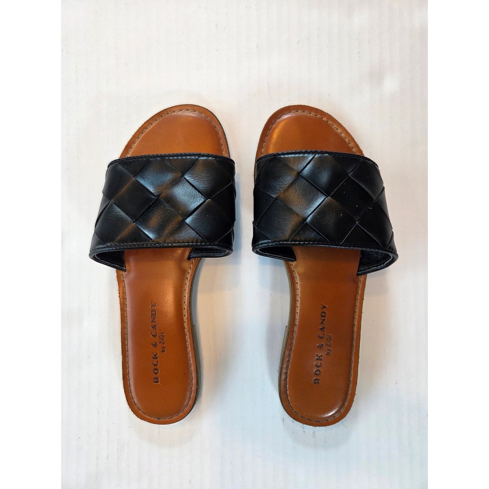 Rock & Candy by Zigi Basha Black Woven Slide Sandals Womens 7 Flat Slip On Shoes